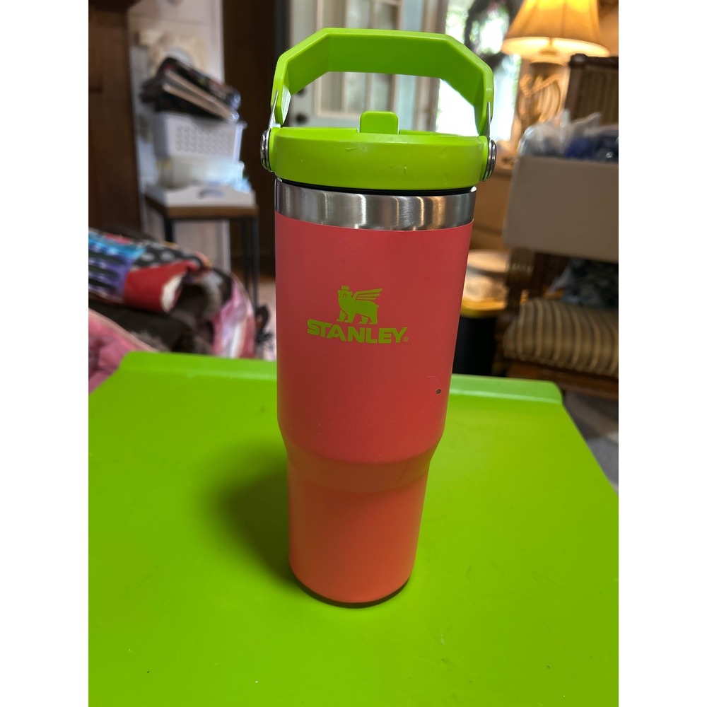 Stanley The IceFlow Flip Straw Tumbler 30oz Electric Pink Neon Green Insulated - Picture 1 of 4